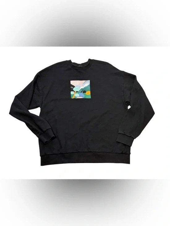 Lazy Oaf Landscape Graphic Embroidered Crewneck Sweatshirt Black Size Medium - Picture 3 of 8